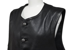 極美品 CHROME HEARTS クロムハーツ ベスト CHクロスボタン ブラック 牛革 シルバー925 サイズS 中古 56994