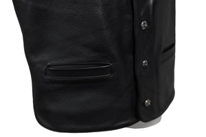 極美品 CHROME HEARTS クロムハーツ ベスト CHクロスボタン ブラック 牛革 シルバー925 サイズS 中古 56994