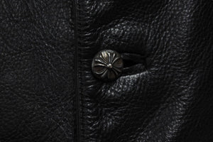 極美品 CHROME HEARTS クロムハーツ ベスト CHクロスボタン ブラック 牛革 シルバー925 サイズS 中古 56994