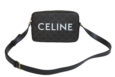 極美品 CELINE セリーヌ ショルダーバッグ ミディアム メッセンジャーバッグ トリオンフ キャンバス ブラック ゴールド 中古 57002