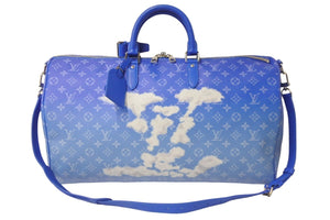新品未使用 LOUIS VUITTON ルイヴィトン ボストンバッグ キーポルバンドリエール 50 M45428 ブルー ホワイト シルバー金具 57005