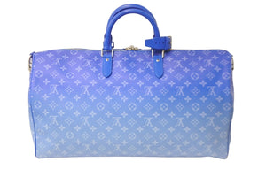 新品未使用 LOUIS VUITTON ルイヴィトン ボストンバッグ キーポルバンドリエール 50 M45428 ブルー ホワイト シルバー金具 57005