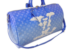 新品未使用 LOUIS VUITTON ルイヴィトン ボストンバッグ キーポルバンドリエール 50 M45428 ブルー ホワイト シルバー金具 57005