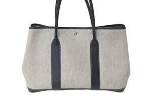HERMES エルメス ハンドバッグ ガーデンパーティ PM トワルアッシュ □F刻印 グレー ブラック シルバー金具 美品 中古 57016