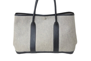 HERMES エルメス ハンドバッグ ガーデンパーティ PM トワルアッシュ □F刻印 グレー ブラック シルバー金具 美品 中古 57016