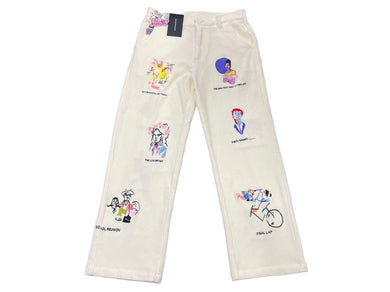 新品未使用 KIDSUPER キッドスーパー ストレートパンツ 刺繍 AW23-PT-14 ホワイト コーデュロイ サイズ32 中古 57037