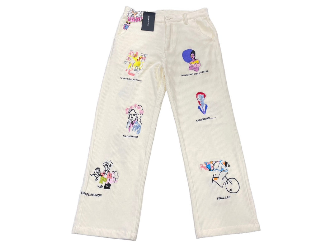 新品未使用 KIDSUPER キッドスーパー ストレートパンツ 刺繍 AW23-PT-14 ホワイト コーデュロイ サイズ32 中古 57037