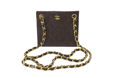 CHANEL シャネルチェーンショルダーバッグ ココマーク マトラッセ ラムスキン 1985〜1990 ダークブラウン ゴールド 美品 中古 57039