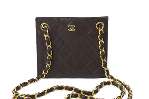 CHANEL シャネルチェーンショルダーバッグ ココマーク マトラッセ ラムスキン 1985〜1990 ダークブラウン ゴールド 美品 中古 57039