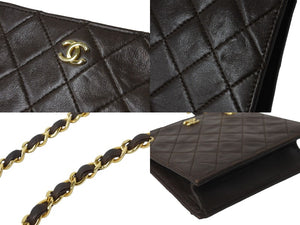 CHANEL シャネルチェーンショルダーバッグ ココマーク マトラッセ ラムスキン 1985〜1990 ダークブラウン ゴールド 美品 中古 57039