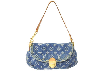 LOUIS VUITTON ルイヴィトン モノグラムデニム ミニプリーティ ハンドバッグ ロゴ ブルー ゴールド金具 M95050 中古 57069