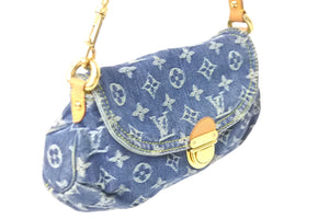 LOUIS VUITTON ルイヴィトン モノグラムデニム ミニプリーティ ハンドバッグ ロゴ ブルー ゴールド金具 M95050 中古 57069