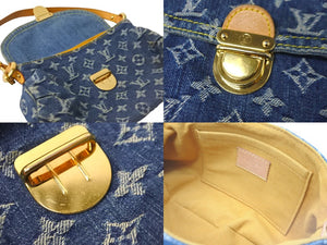 LOUIS VUITTON ルイヴィトン モノグラムデニム ミニプリーティ ハンドバッグ ロゴ ブルー ゴールド金具 M95050 中古 57069