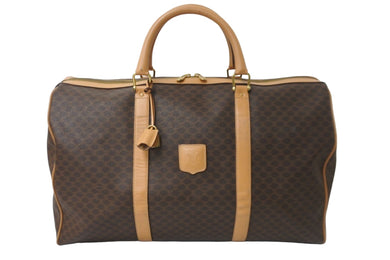 CELINE セリーヌ ボストンバッグ マカダム柄 ブラウン PVC レザー ゴールド金具 M13 美品 中古 57107