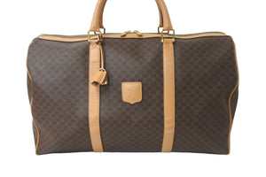 CELINE セリーヌ ボストンバッグ マカダム柄 ブラウン PVC レザー ゴールド金具 M13 美品 中古 57107