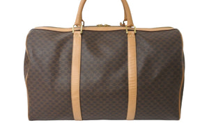 CELINE セリーヌ ボストンバッグ マカダム柄 ブラウン PVC レザー ゴールド金具 M13 美品 中古 57107
