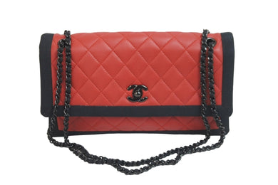 CHANEL シャネル マトラッセ チェーンショルダーバック バイカラー レッド ブラック シール カード 21番台 美品 中古 57115