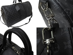 LOUIS VUITTON ルイヴィトン ボストンバッグ キーポルバンドリエール55 モノグラムエクリプス M40605 シルバー金具 美品 中古 57117