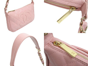 CHANEL シャネル チェーンハンドバッグ ピンク キャビアスキン 9番台 ココマーク ゴールド金具 美品 中古 57128