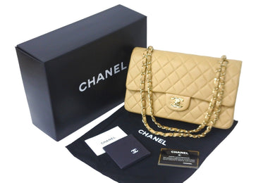 CHANEL シャネル マトラッセ Wフラップ 25cm チェーン ショルダーバッグ ベージュ 7番台 ココマーク ラムスキン 良品 中古 57131