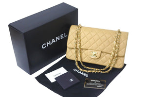 CHANEL シャネル マトラッセ Wフラップ 25cm チェーン ショルダーバッグ ベージュ 7番台 ココマーク ラムスキン 良品 中古 57131