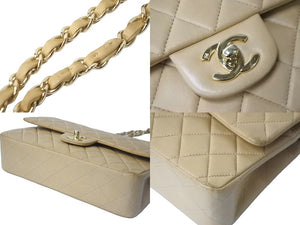 CHANEL シャネル マトラッセ Wフラップ 25cm チェーン ショルダーバッグ ベージュ 7番台 ココマーク ラムスキン 良品 中古 57131