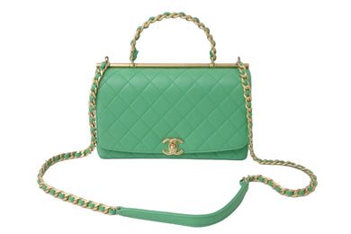 CHANEL シャネル マトラッセ ハンドバッグ 2WAY ショルダーバッグ グリーン 29番台 ラムスキン ゴールド金具 美品 中古 57142