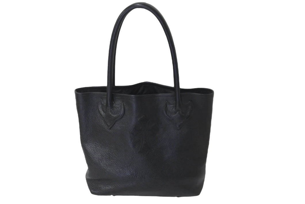 CHROME HEARTS クロムハーツ FSトートバッグ セメタリークロスパッチ ブラック レザー シルバー925 美品 中古 57151
