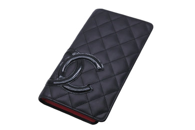 CHANEL シャネル 長財布 ブラック カンボンライン 21番台 ココマーク ラムスキン シルバー金具 美品 中古 57165