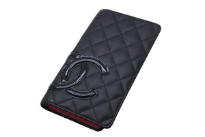 CHANEL シャネル 長財布 ブラック カンボンライン 21番台 ココマーク ラムスキン シルバー金具 美品 中古 57165