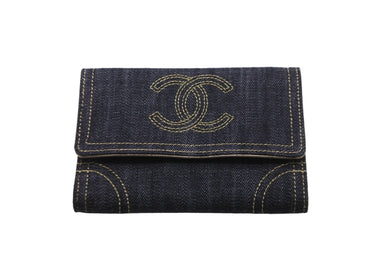 CHANEL シャネル 二つ折り財布 スパークリングデニム ココマーク 10番台 2006年 キャンバス インディゴ ゴールド 美品 中古 57166