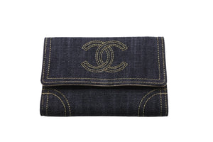 CHANEL シャネル 二つ折り財布 スパークリングデニム ココマーク 10番台 2006年 キャンバス インディゴ ゴールド 美品 中古 57166