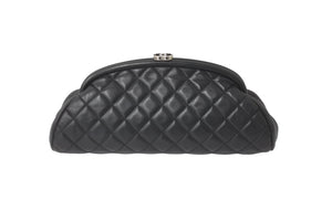 CHANEL シャネル マトラッセ がま口 クラッチバッグ ポーチ 11番台 ブラック ラムスキン シルバー金具 美品 中古 57174