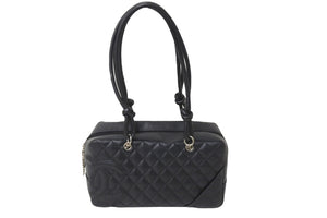 CHANEL シャネル カンボンライン ボーリング バッグ ショルダーバッグ 10番台 カーフスキン ブラック ココマーク 良品 中古 57178