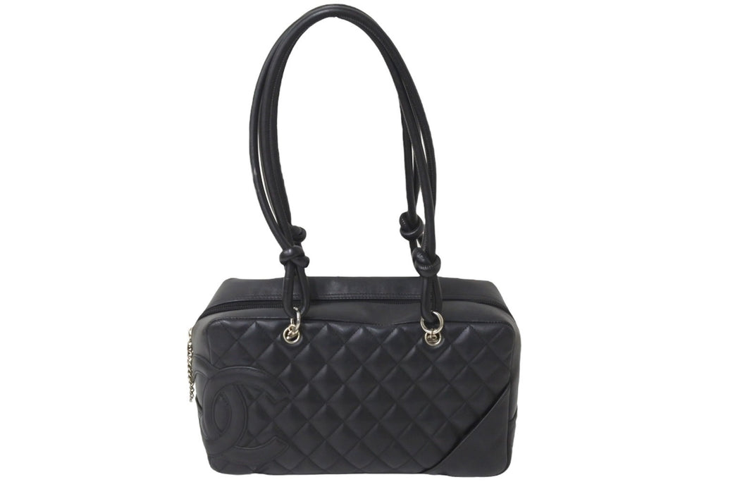 CHANEL シャネル カンボンライン ボーリング バッグ ショルダーバッグ 10番台 カーフスキン ブラック ココマーク 良品 中古 57178