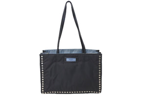 PRADA プラダ テスート エティケット トートバッグ ナイロン スタッズ 1BG122 ブラック ロゴ レザー 美品 中古 57188