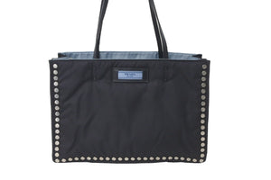 PRADA プラダ テスート エティケット トートバッグ ナイロン スタッズ 1BG122 ブラック ロゴ レザー 美品 中古 57188
