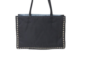 PRADA プラダ テスート エティケット トートバッグ ナイロン スタッズ 1BG122 ブラック ロゴ レザー 美品 中古 57188