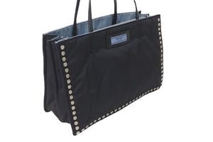 PRADA プラダ テスート エティケット トートバッグ ナイロン スタッズ 1BG122 ブラック ロゴ レザー 美品 中古 57188