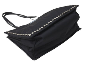PRADA プラダ テスート エティケット トートバッグ ナイロン スタッズ 1BG122 ブラック ロゴ レザー 美品 中古 57188