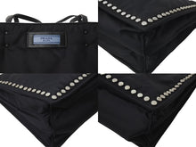 Load image into Gallery viewer, PRADA プラダ テスート エティケット トートバッグ ナイロン スタッズ 1BG122 ブラック ロゴ レザー 美品 中古 57188