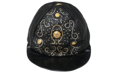 VERSACE ヴェルサーチ キャップ 帽子 メデューサ ヴィンテージ 90年代 レザー ブラック ゴールド金具 サイズS 良品 中古 57191