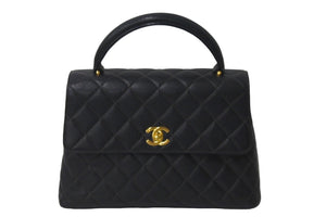 CHANEL シャネル ハンドバッグ トップハンドル ケリー型 4番台 キャンバス ブラック ゴールド金具 美品 中古 57193