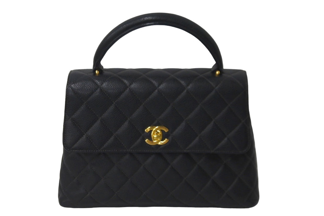 CHANEL シャネル ハンドバッグ トップハンドル ケリー型 4番台 キャンバス ブラック ゴールド金具 美品 中古 57193
