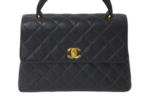 CHANEL シャネル ハンドバッグ トップハンドル ケリー型 4番台 キャンバス ブラック ゴールド金具 美品 中古 57193