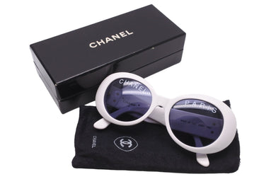 CHANEL シャネル サングラス ココマーク オーバル レンズロゴ 01947 10601 ホワイト ゴールド金具 美品 中古 57195