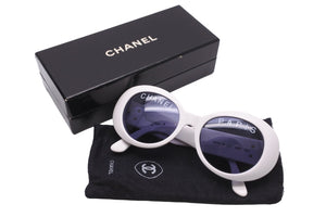 CHANEL シャネル サングラス ココマーク オーバル レンズロゴ 01947 10601 ホワイト ゴールド金具 美品 中古 57195