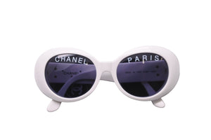 CHANEL シャネル サングラス ココマーク オーバル レンズロゴ 01947 10601 ホワイト ゴールド金具 美品 中古 57195