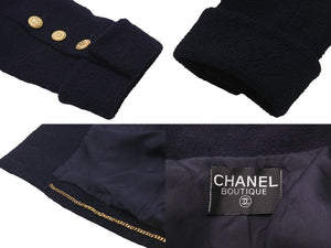 極美品 CHANEL シャネル セーラー ツイード ジャケット ネイビー ショート丈 テーラード ゴールド金具 アウター 中古 57201