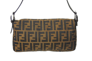 新品同様品 FENDI フェンディ ズッカ柄 マンマバケット ワンショルダーバッグ ブラウン コットンキャンバス レザー 中古 57204